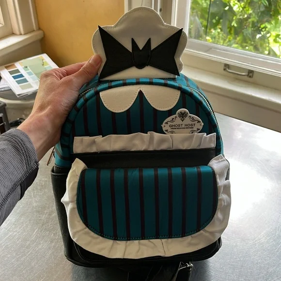 Haunted Mansion Ghost Host Teal and Black Striped Backpack Ghost Host-Inspired Haunted Mansion Loungefly Backpack at  main image 2